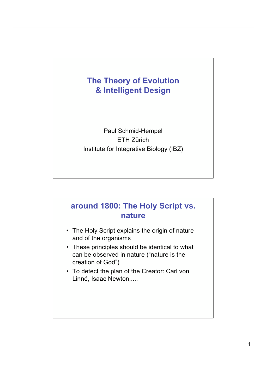 The Theory of Evolution & Intelligent Design Around 1800