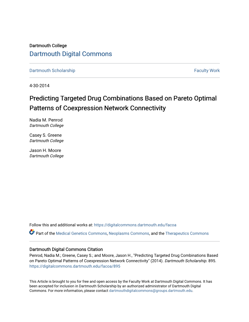 Predicting Targeted Drug Combinations Based on Pareto Optimal Patterns of Coexpression Network Connectivity