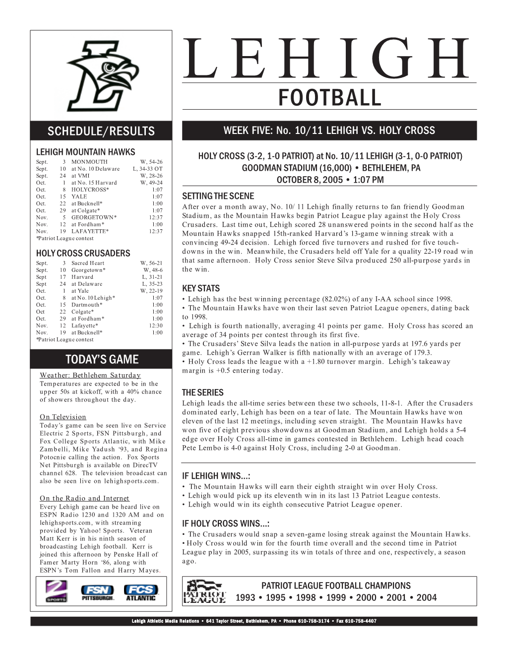 Holy Cross 1008 Game Notes