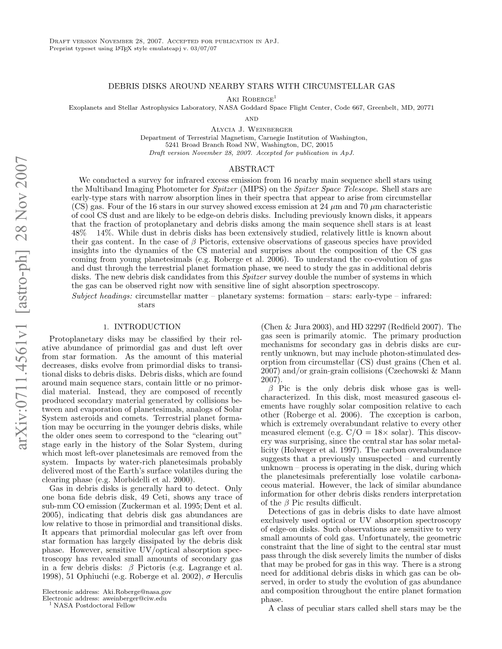 Arxiv:0711.4561V1 [Astro-Ph] 28 Nov 2007 98,5 Pici(..Rbree L 2002), Al