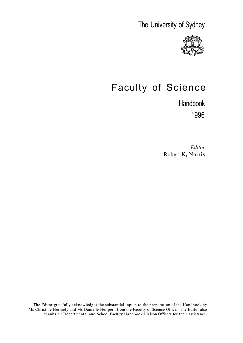 Faculty of Science Handbook 1996