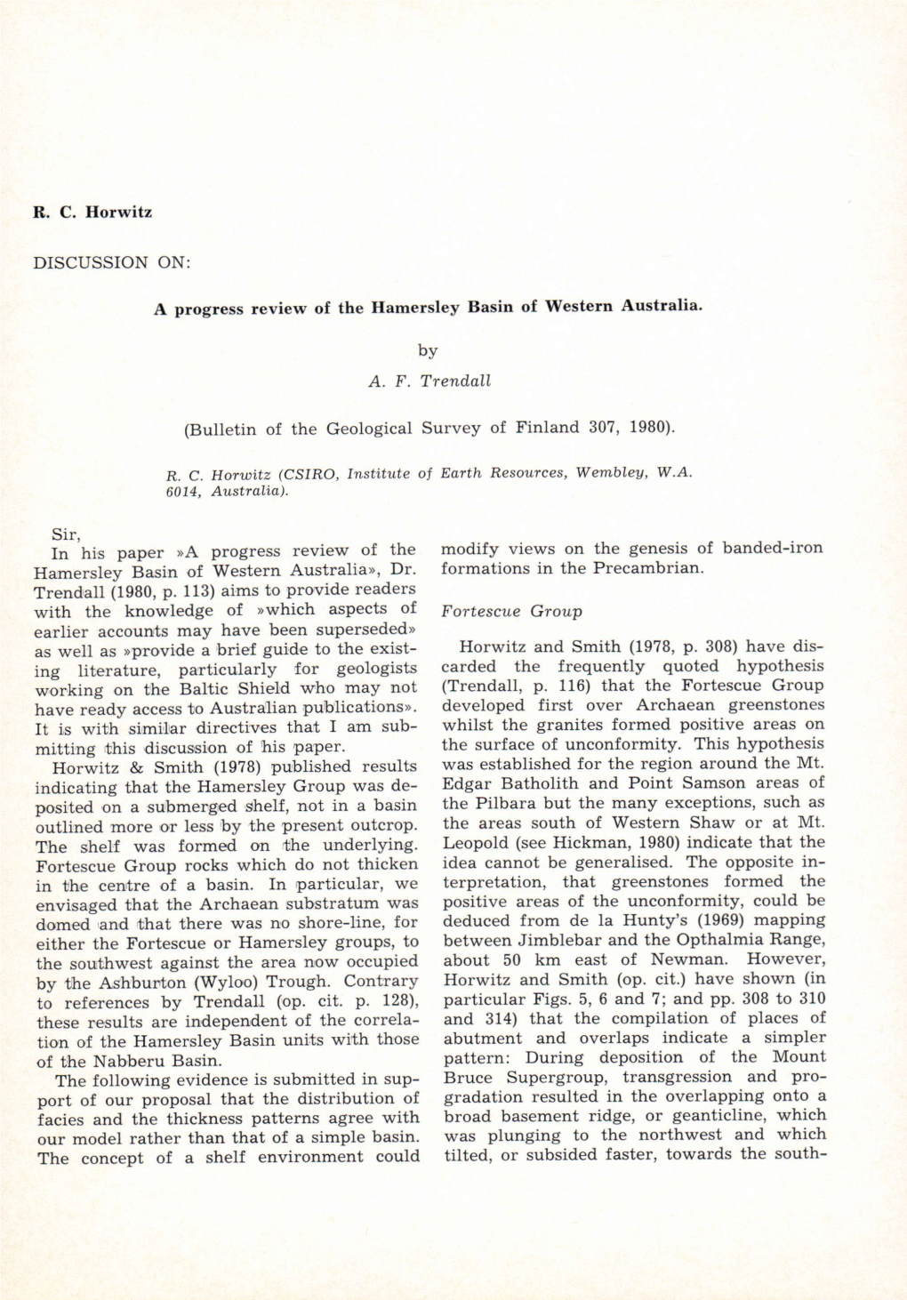 A Progress Review of the Hamersley Basin of Western Australia