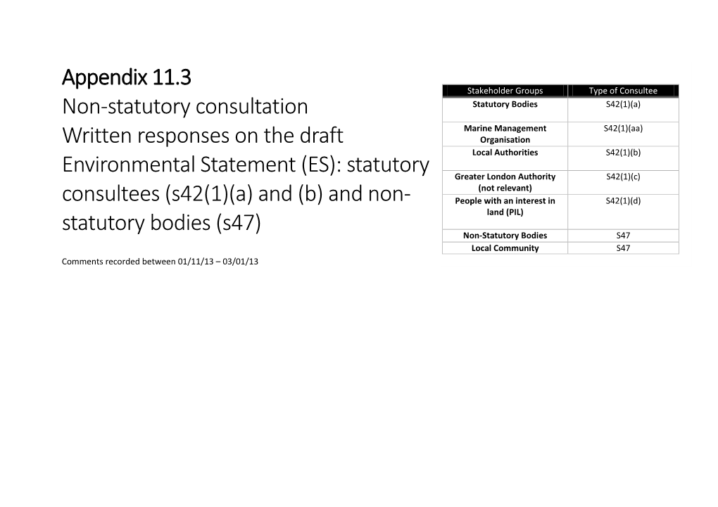 Appendix 11.3 Non-Statutory Consultation Written Responses on The