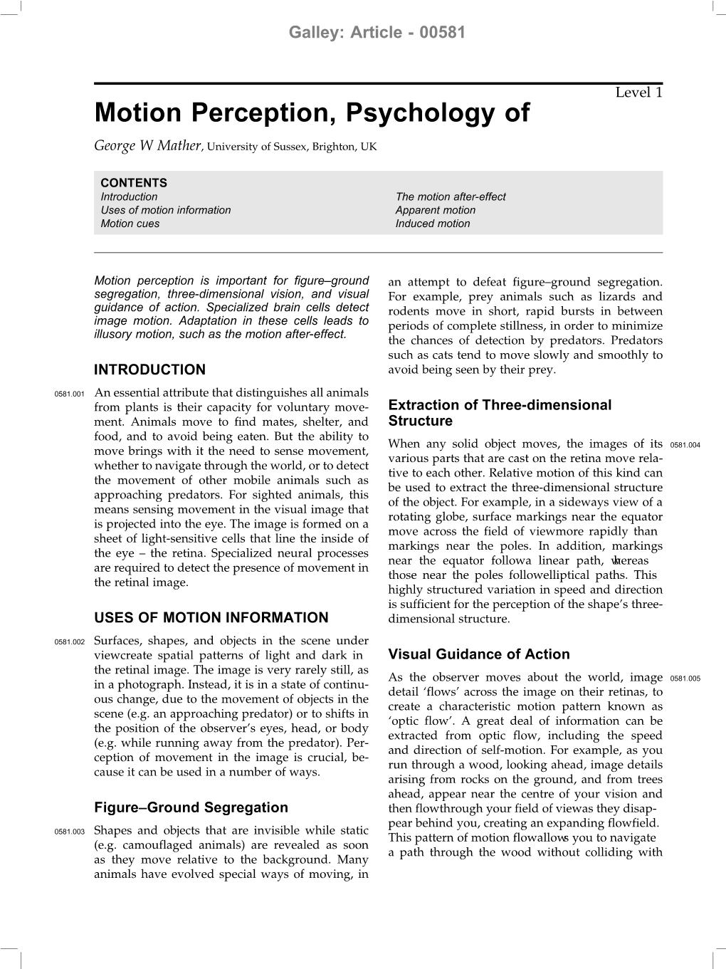 Motion Perception, Psychology Of