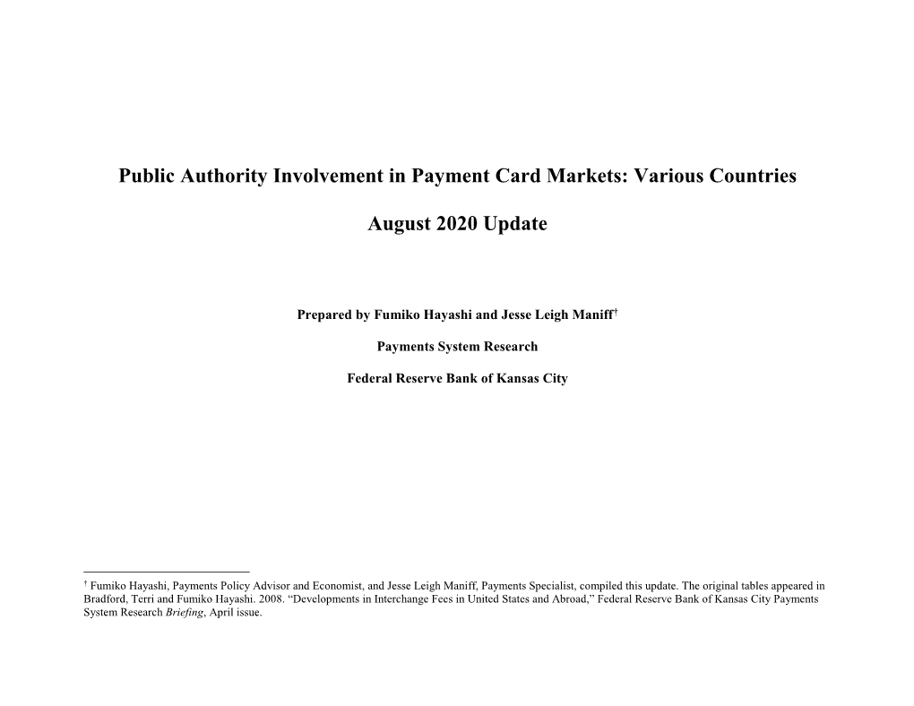 Public Authority Involvement in Credit and Debit Card Markets