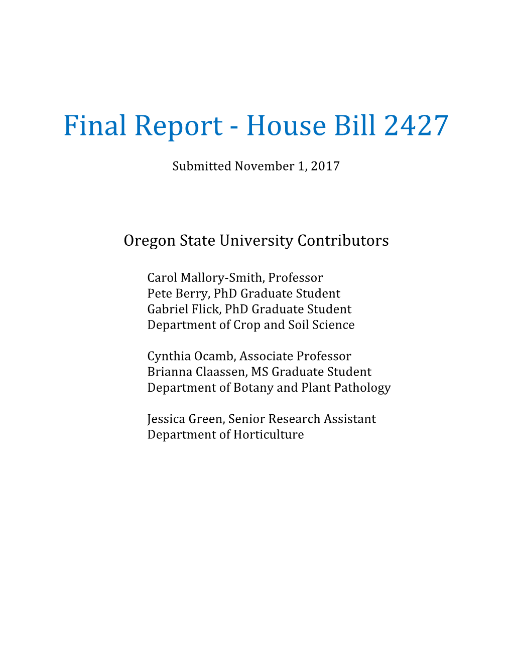 Final Report - House Bill 2427