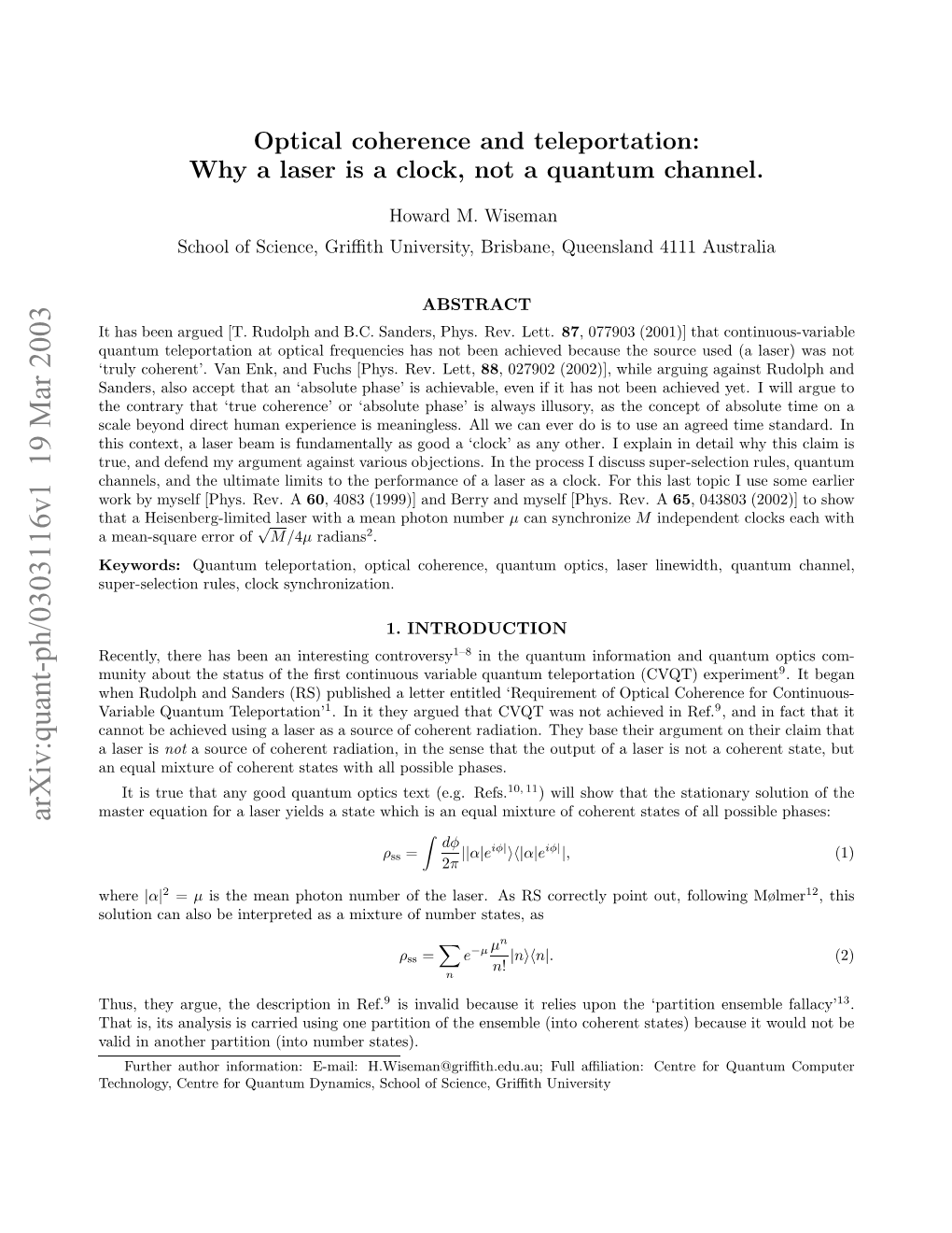 Optical Coherence and Teleportation: Why a Laser Is a Clock, Not A