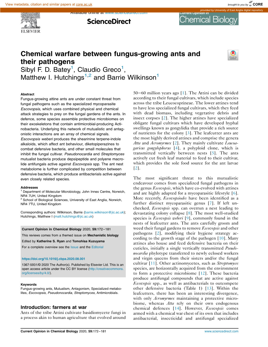 Chemical Warfare Between Fungus-Growing Ants and Their Pathogens Sibyl F