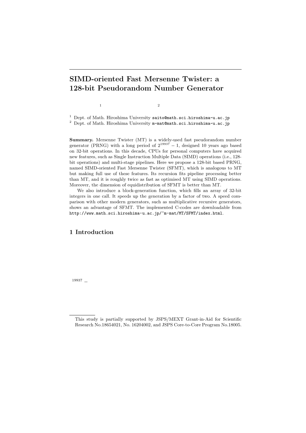 SIMD-Oriented Fast Mersenne Twister: a 128-Bit Pseudorandom Number Generator ?