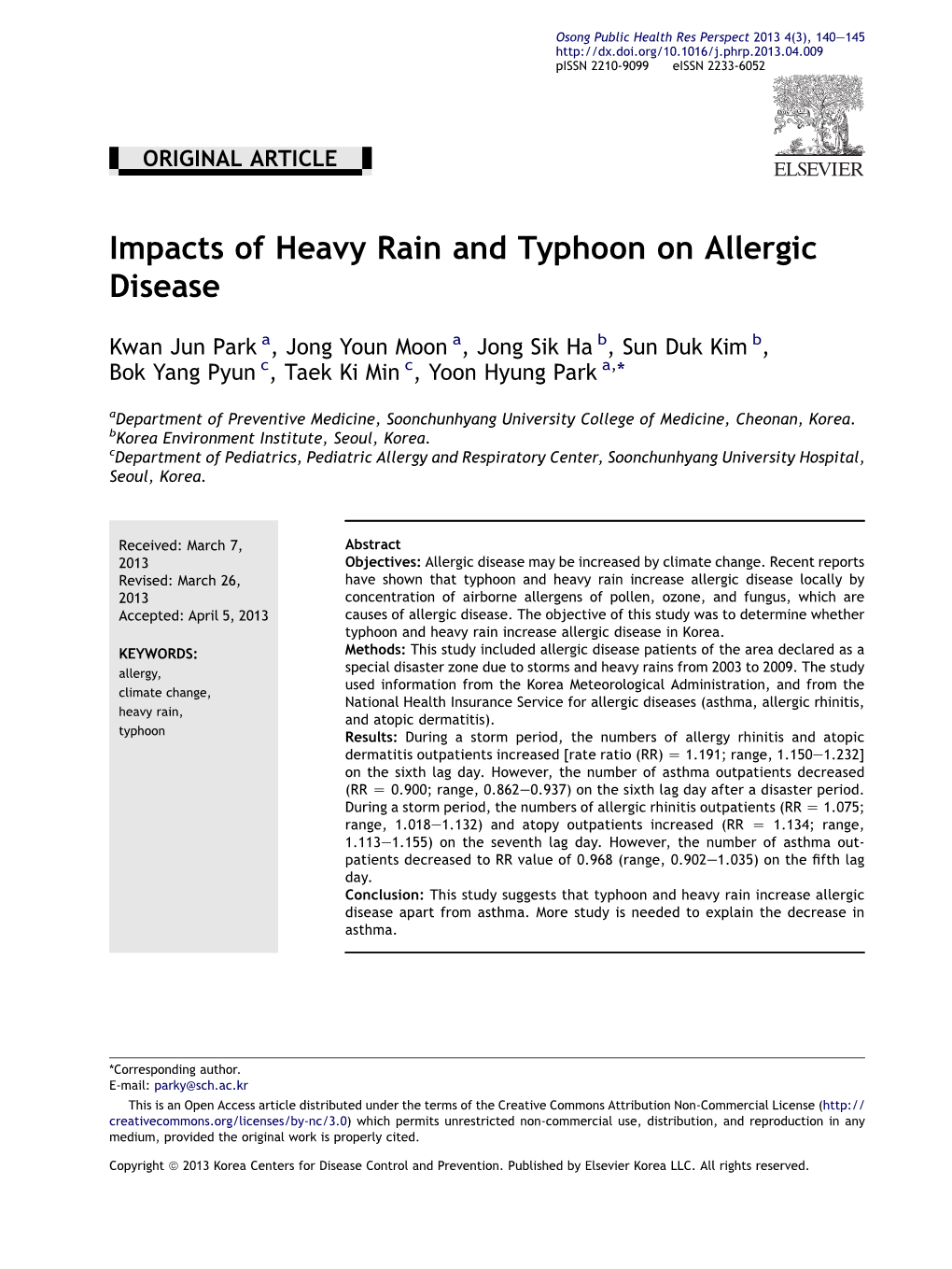 Impacts of Heavy Rain and Typhoon on Allergic Disease