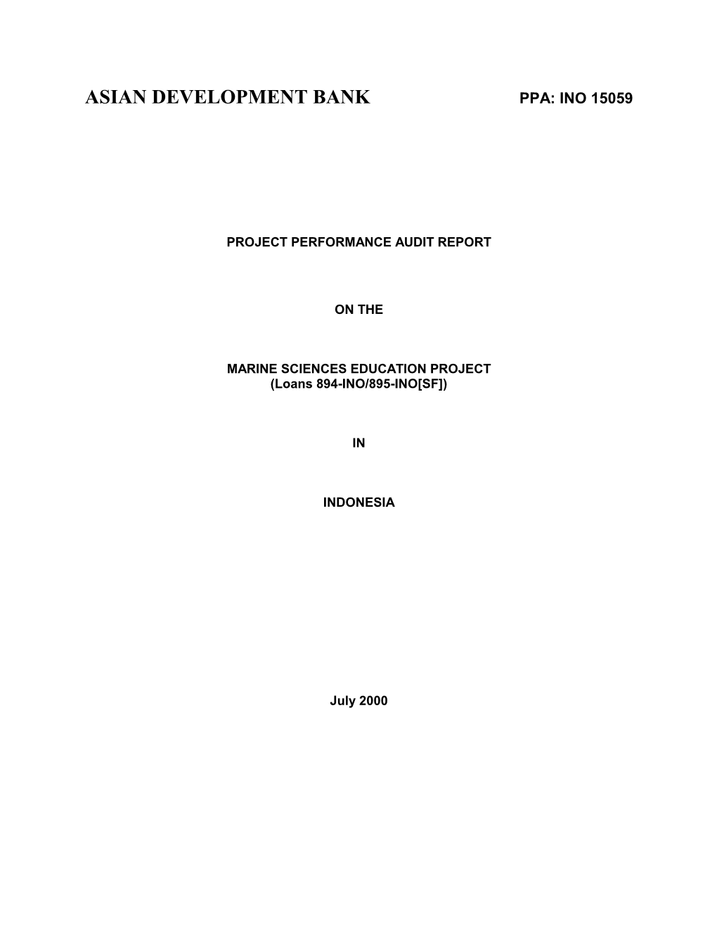 Project Performance Audit Report