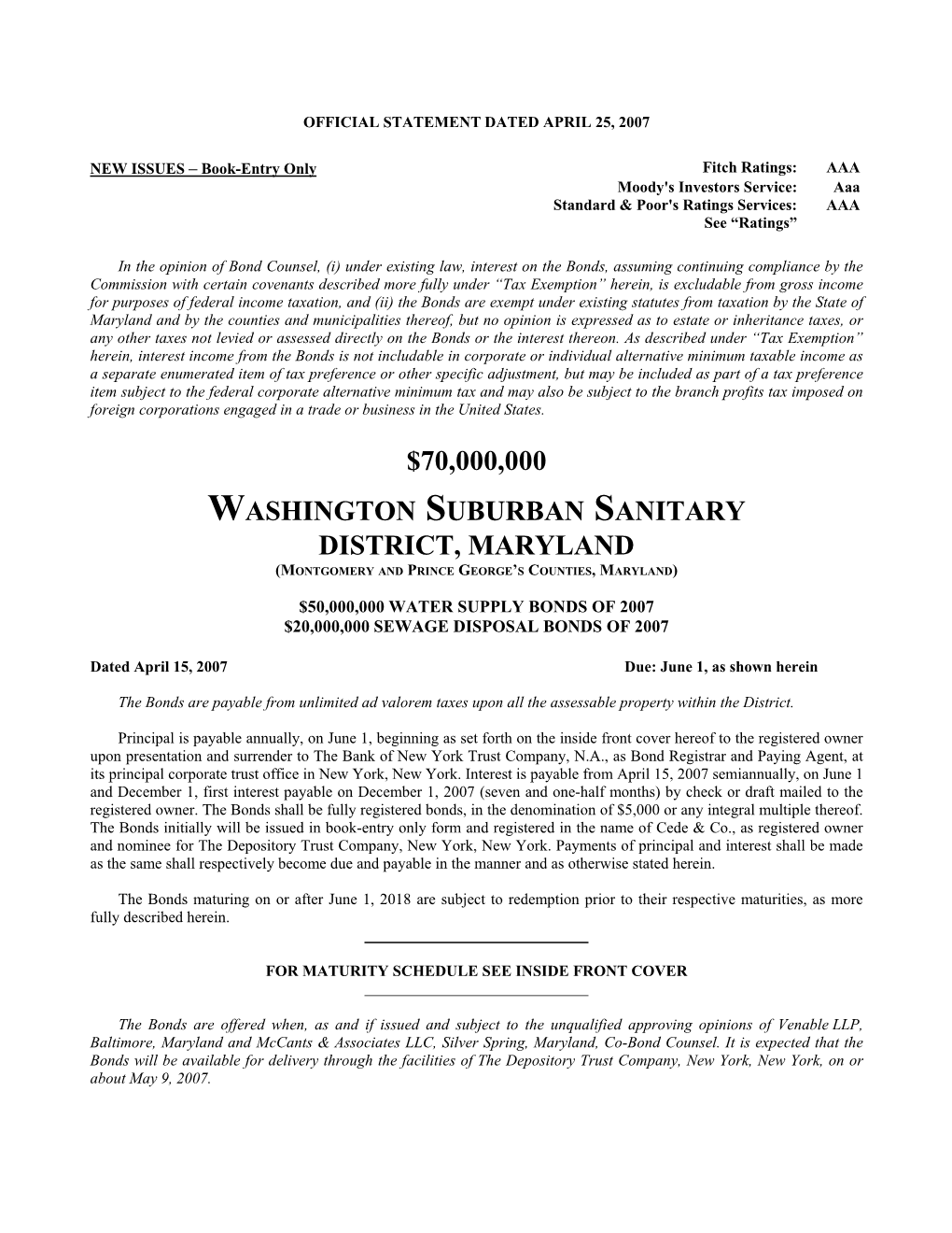 70000000 Washington Suburban Sanitary District, Maryland