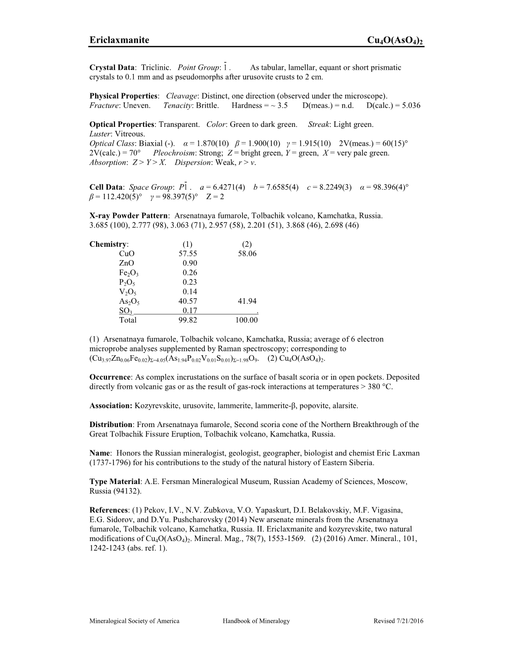 Ericlaxmanite Cu4o(Aso4)2