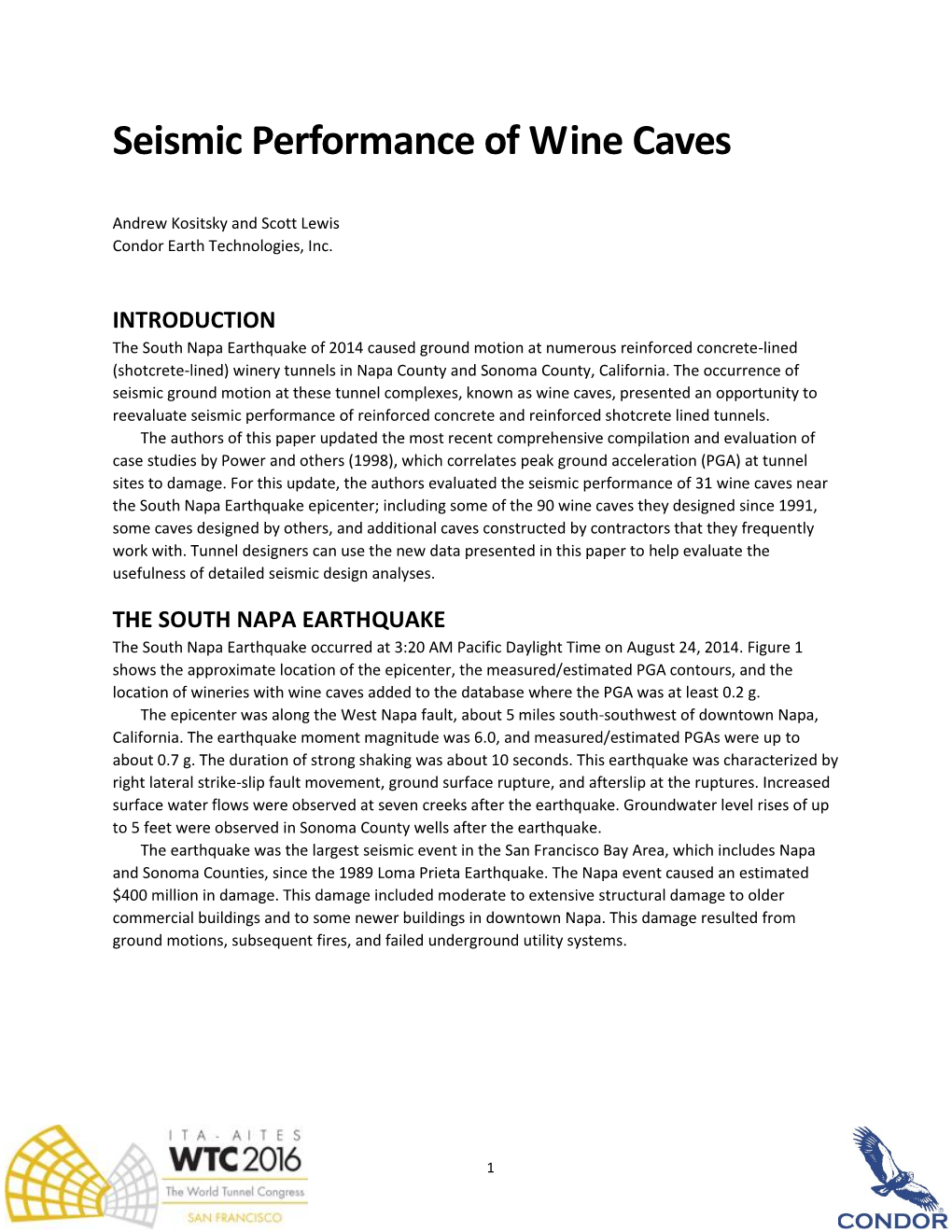 Seismic Performance of Wine Caves