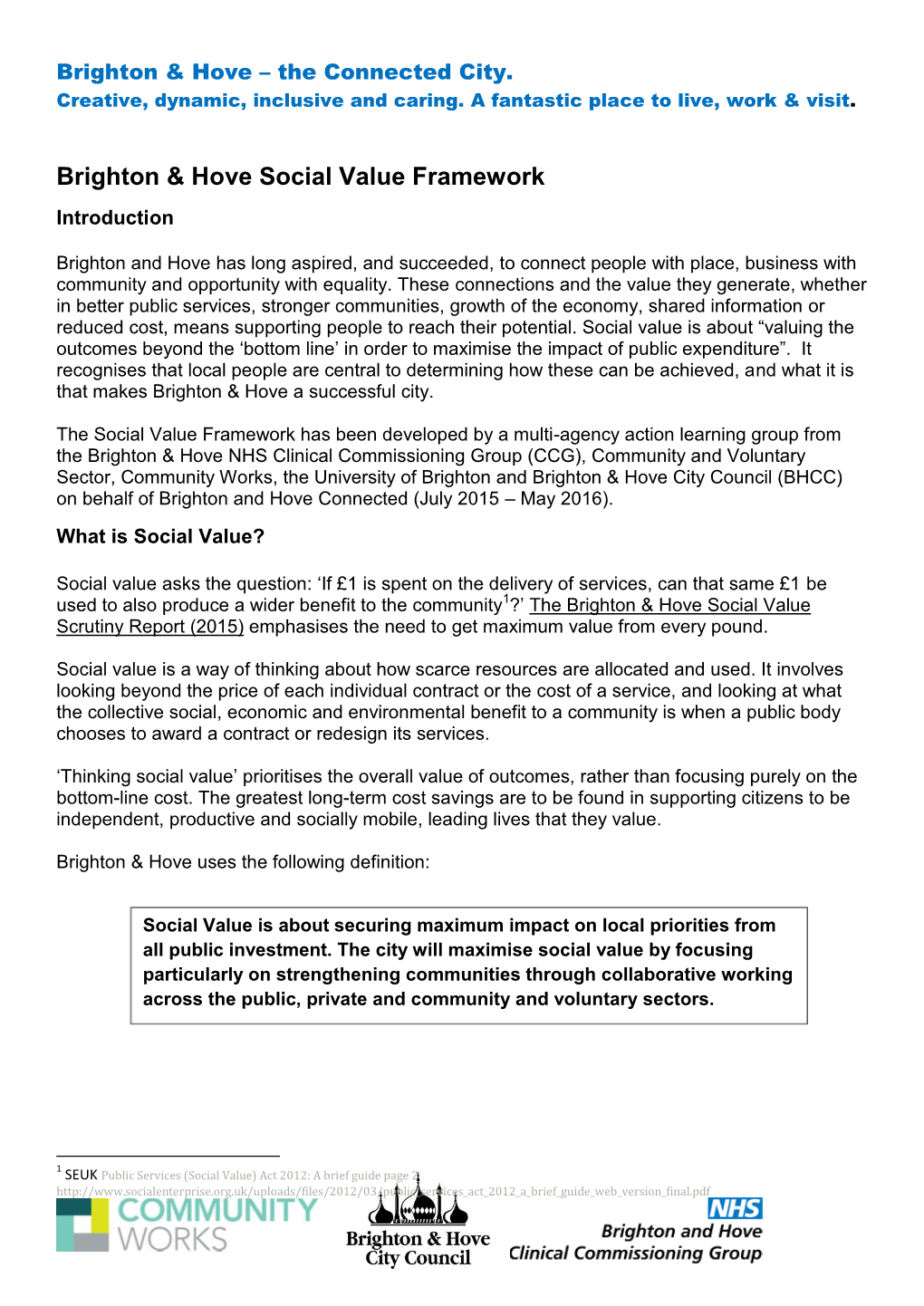 Brighton and Hove Social Value Framework.Pdf