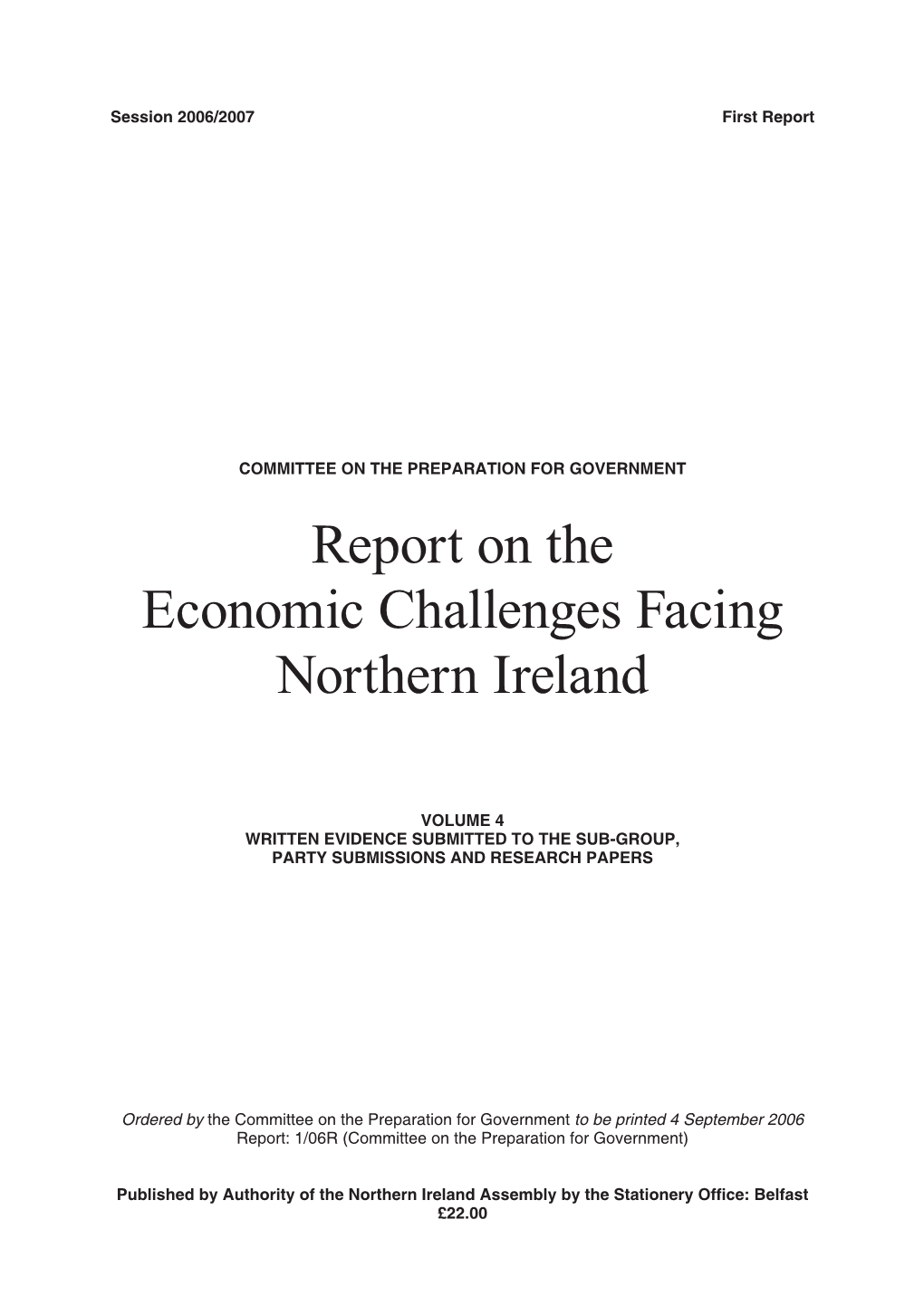 First Report on the Economic Challenges Facing Northern Ireland