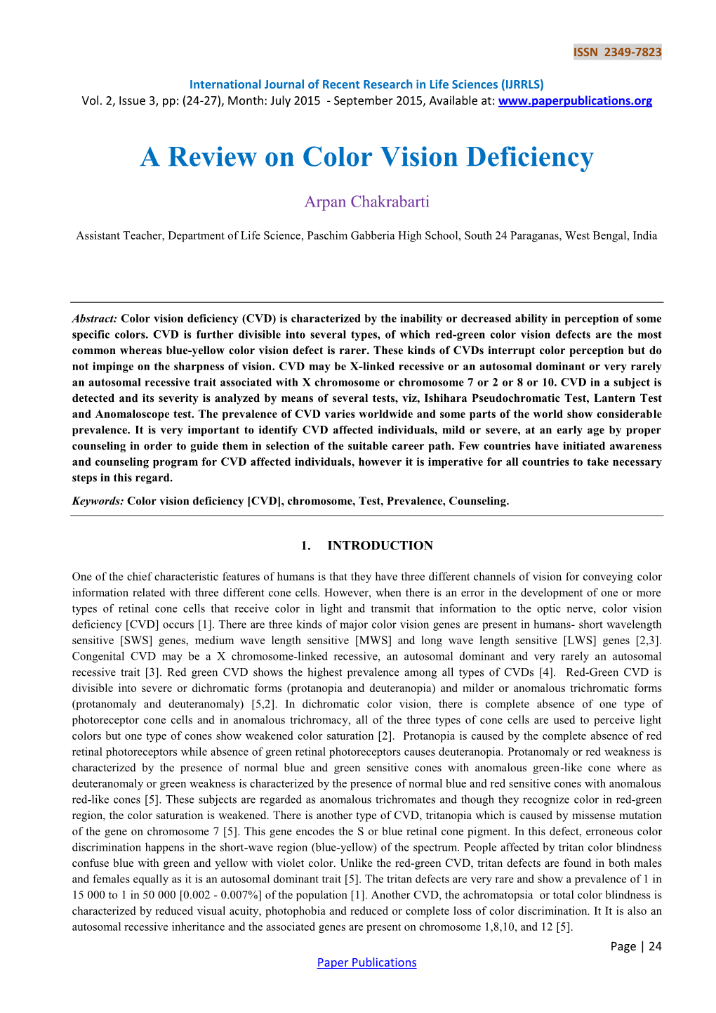 A Review on Color Vision Deficiency