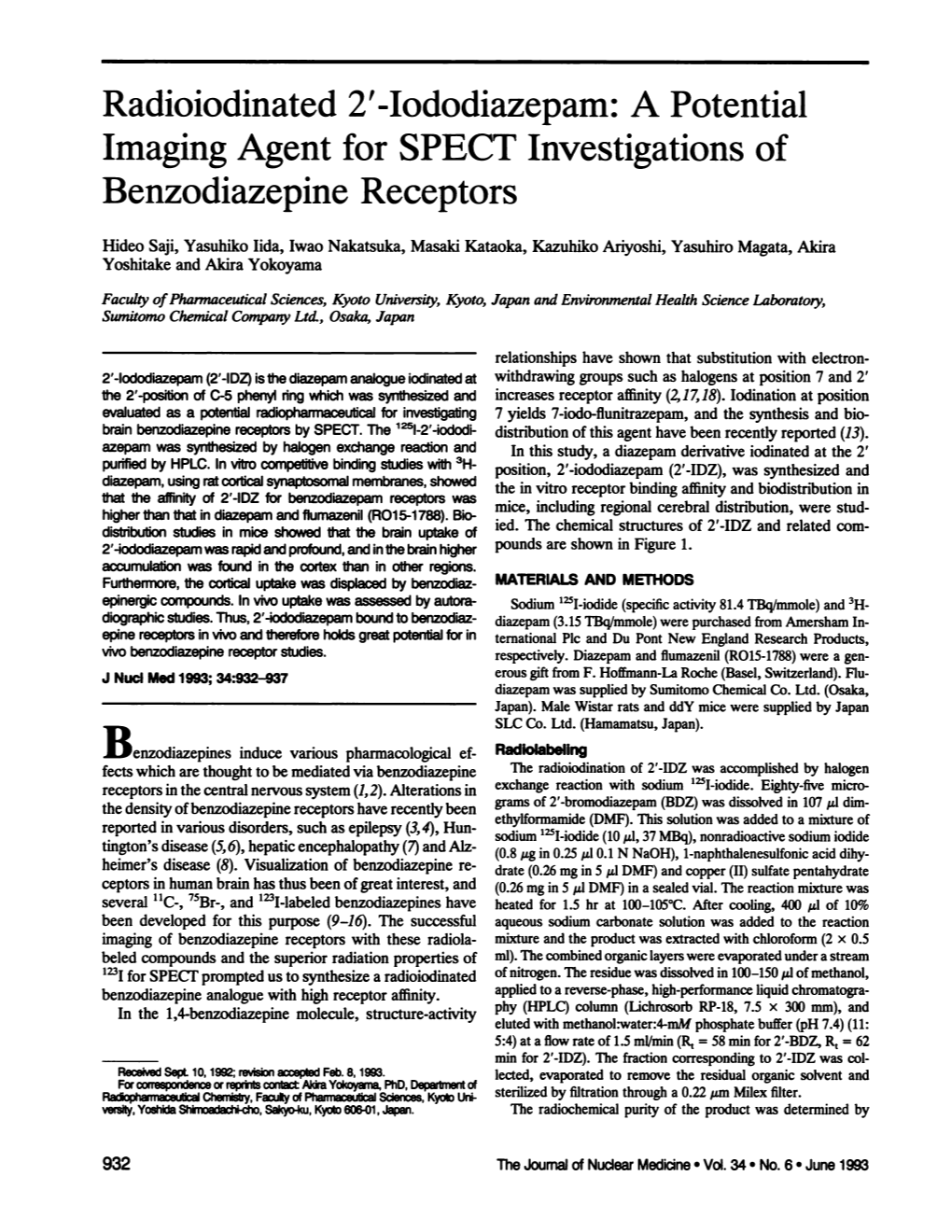 A Potential Imaging Agent for SPECT Investigations of Benzodiazepine Receptors