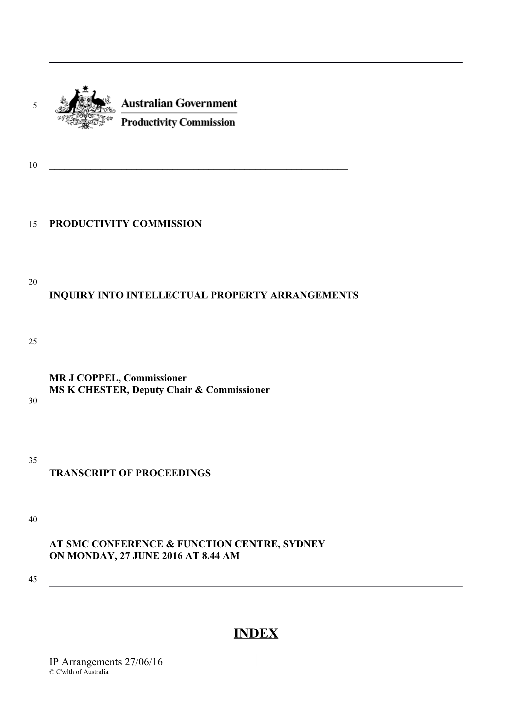 27 June 2016 - Sydney Public Hearing Transcript - Intellectual Property Arrangements