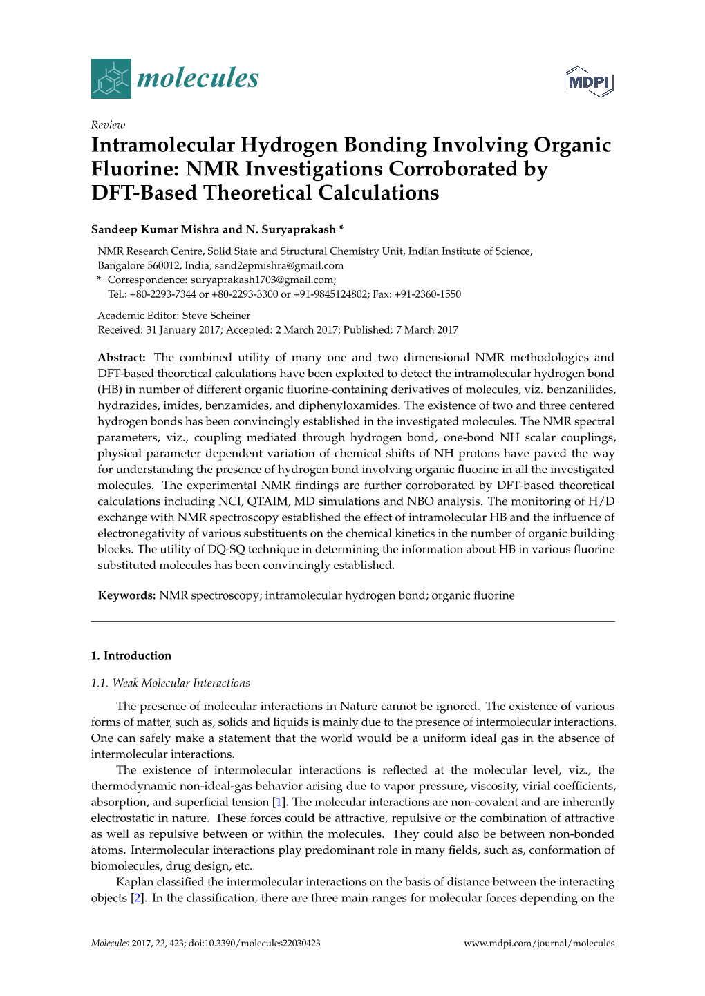 Intramolecular Hydrogen Bonding Involving Organic Fluorine: NMR Investigations Corroborated by DFT-Based Theoretical Calculations