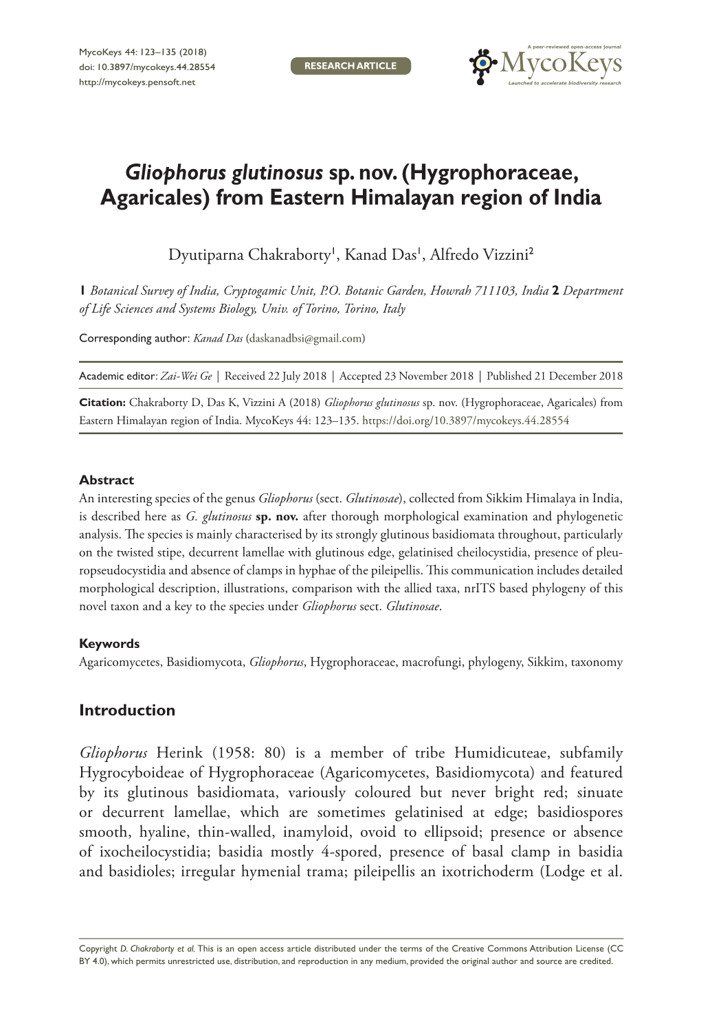 Gliophorus Glutinosus Sp. Nov. (Hygrophoraceae, Agaricales) from Eastern Himalayan Region of India