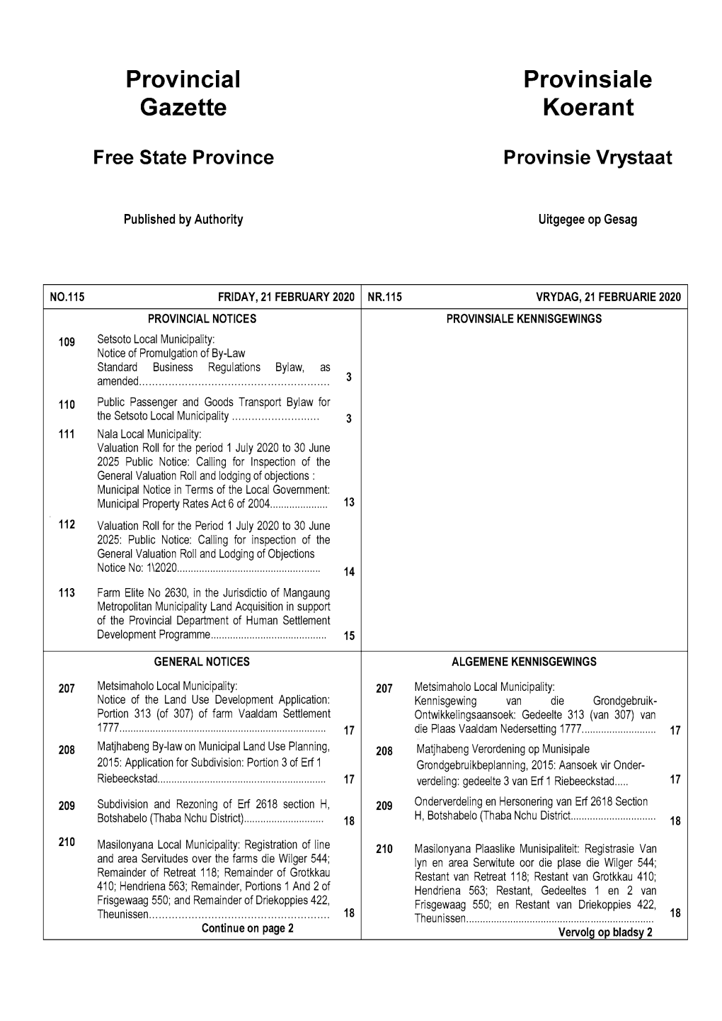 Provincial Gazette Free State Province