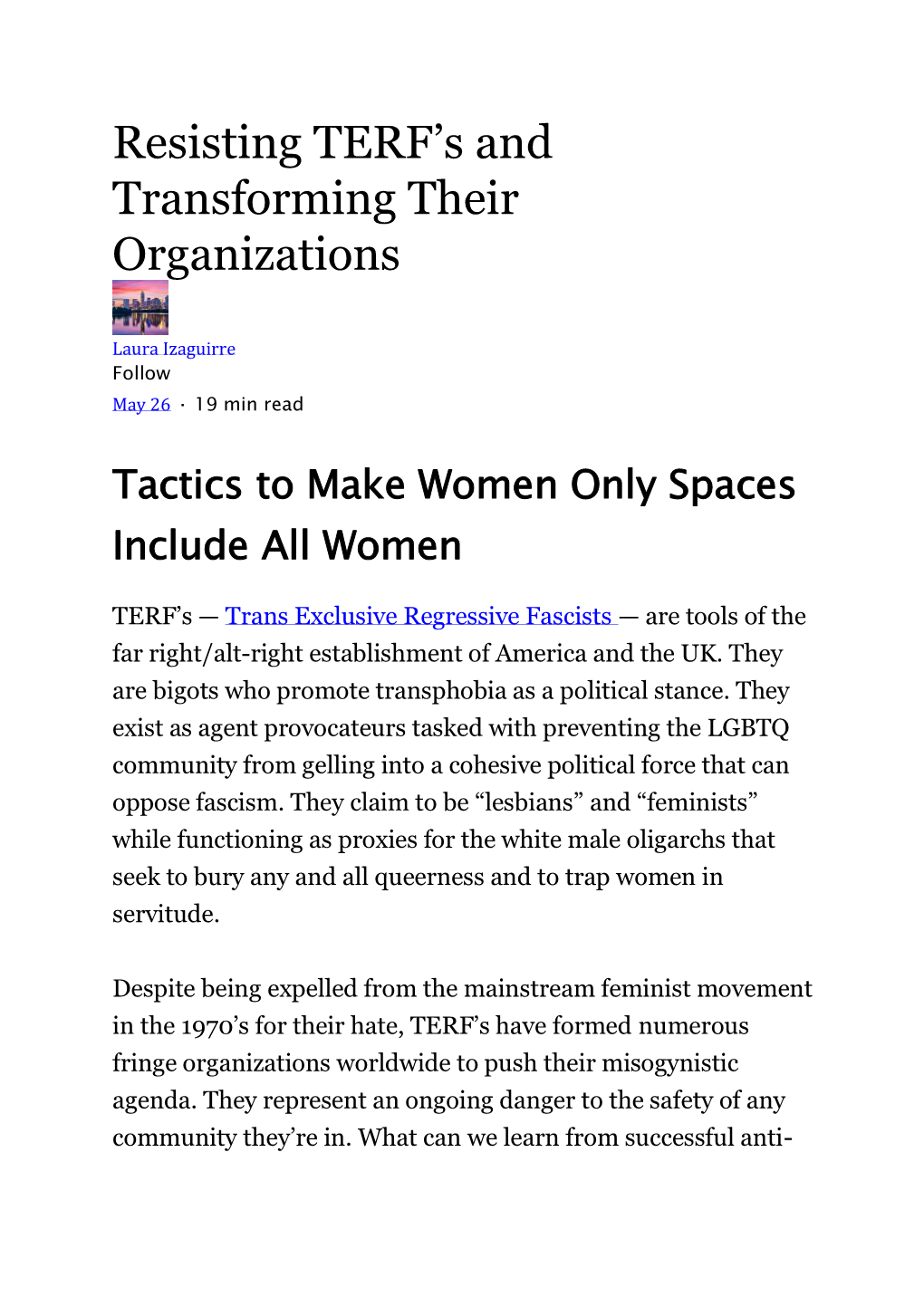 Resisting TERF's and Transforming Their Organizations