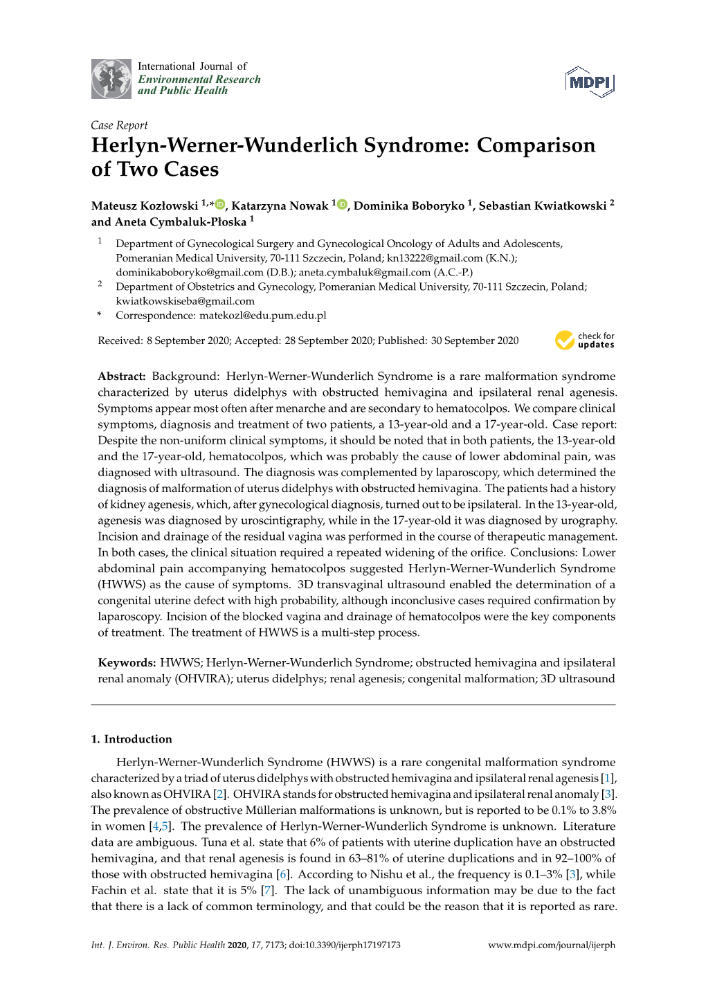 Herlyn-Werner-Wunderlich Syndrome: Comparison of Two Cases