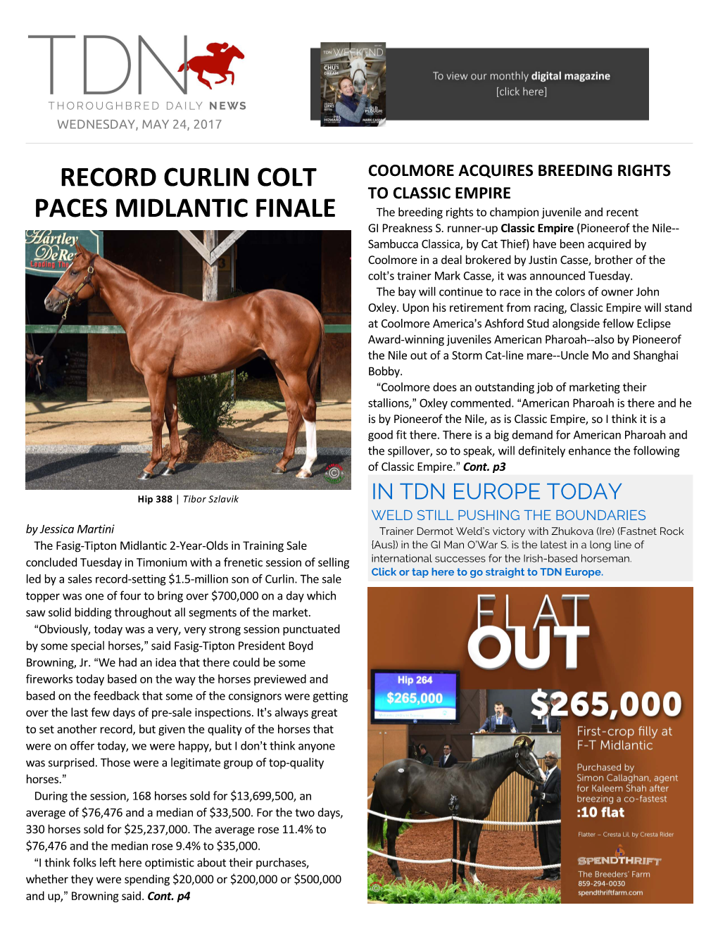 Record Curlin Colt Paces Midlantic Finale