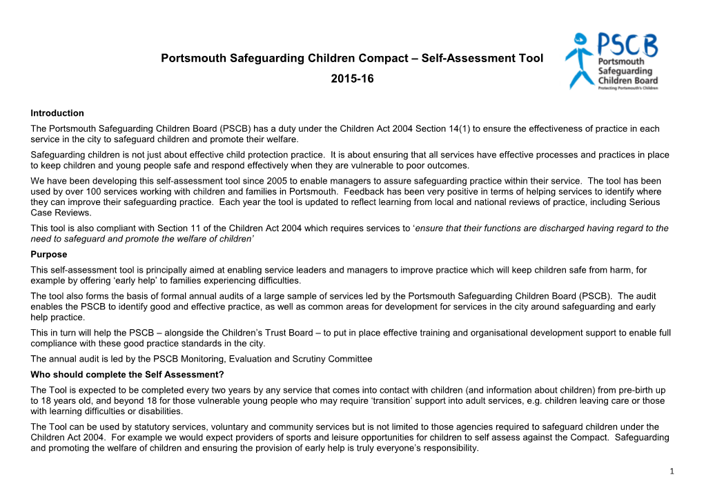 Portsmouth Safeguarding Children Compact Self-Assessment Tool