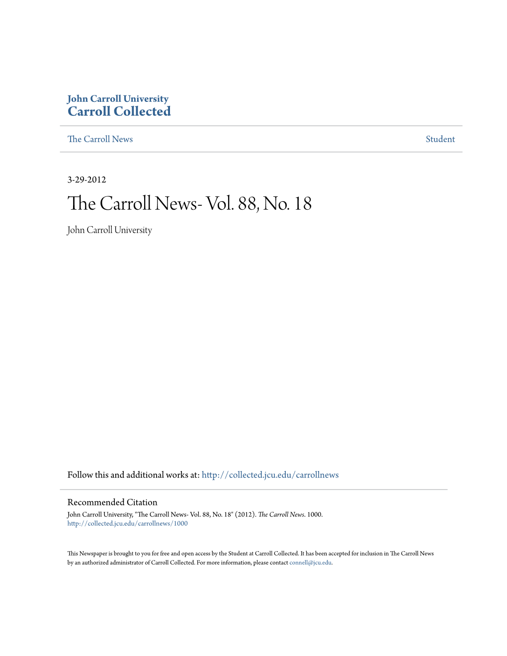 The Carroll News- Vol. 88, No. 18