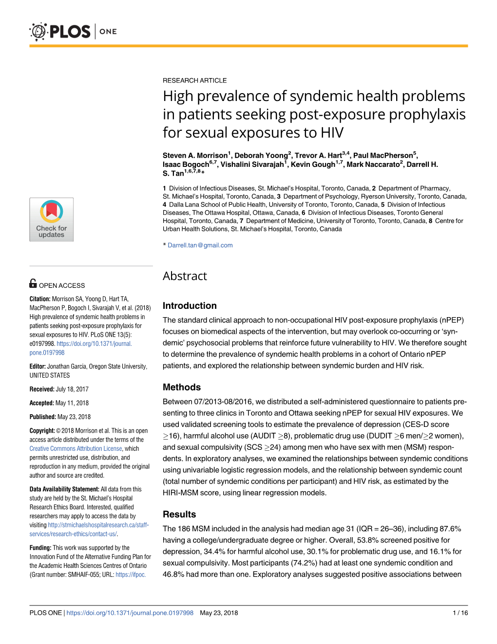 High Prevalence of Syndemic Health Problems in Patients Seeking Post-Exposure Prophylaxis for Sexual Exposures to HIV