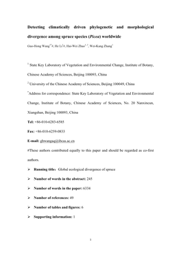 Detecting Climatically Driven Phylogenetic and Morphological Divergence Among Spruce Species (Picea) Worldwide