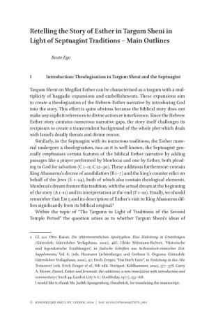 Retelling the Story of Esther in Targum Sheni in Light of Septuagint Traditions – Main Outlines