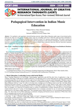Pedagogical Intervention in Indian Music Education