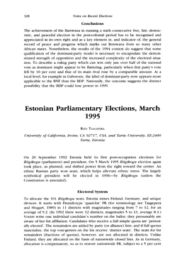 Estonian Parliamentary Elections, March 1995