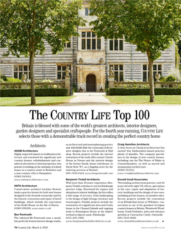 The Country Life Top 100 Britain Is Blessed with Some of the World’S Greatest Architects, Interior Designers, Garden Designers and Specialist Craftspeople