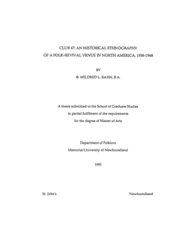 AN HISTORICAL Emography of a FOLK-REVIVAL VENUE in NORTH AMERICA, 1958-1968