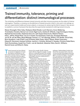 Trained Immunity, Tolerance, Priming and Differentiation: Distinct
