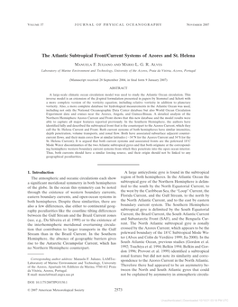 The Atlantic Subtropical Front/Current Systems of Azores and St. Helena