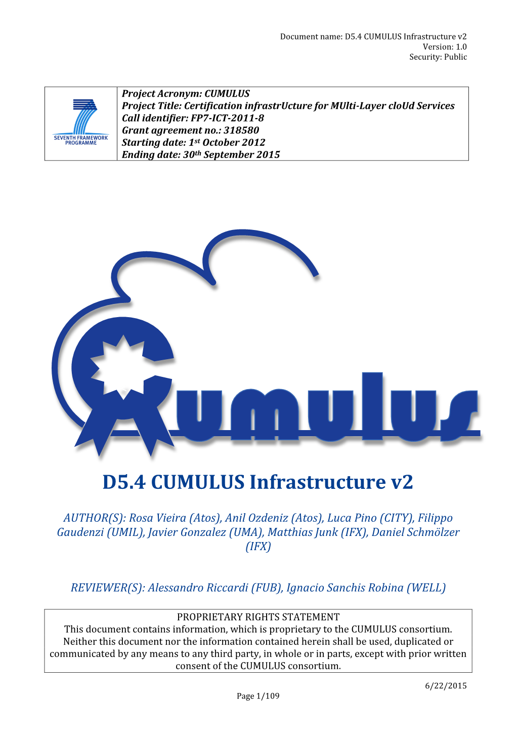 CUMULUS Infrastructure V2 Version: 1.0 Security: Public