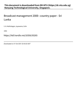 Broadcast Management 2000 : Country Paper ‑ Sri Lanka