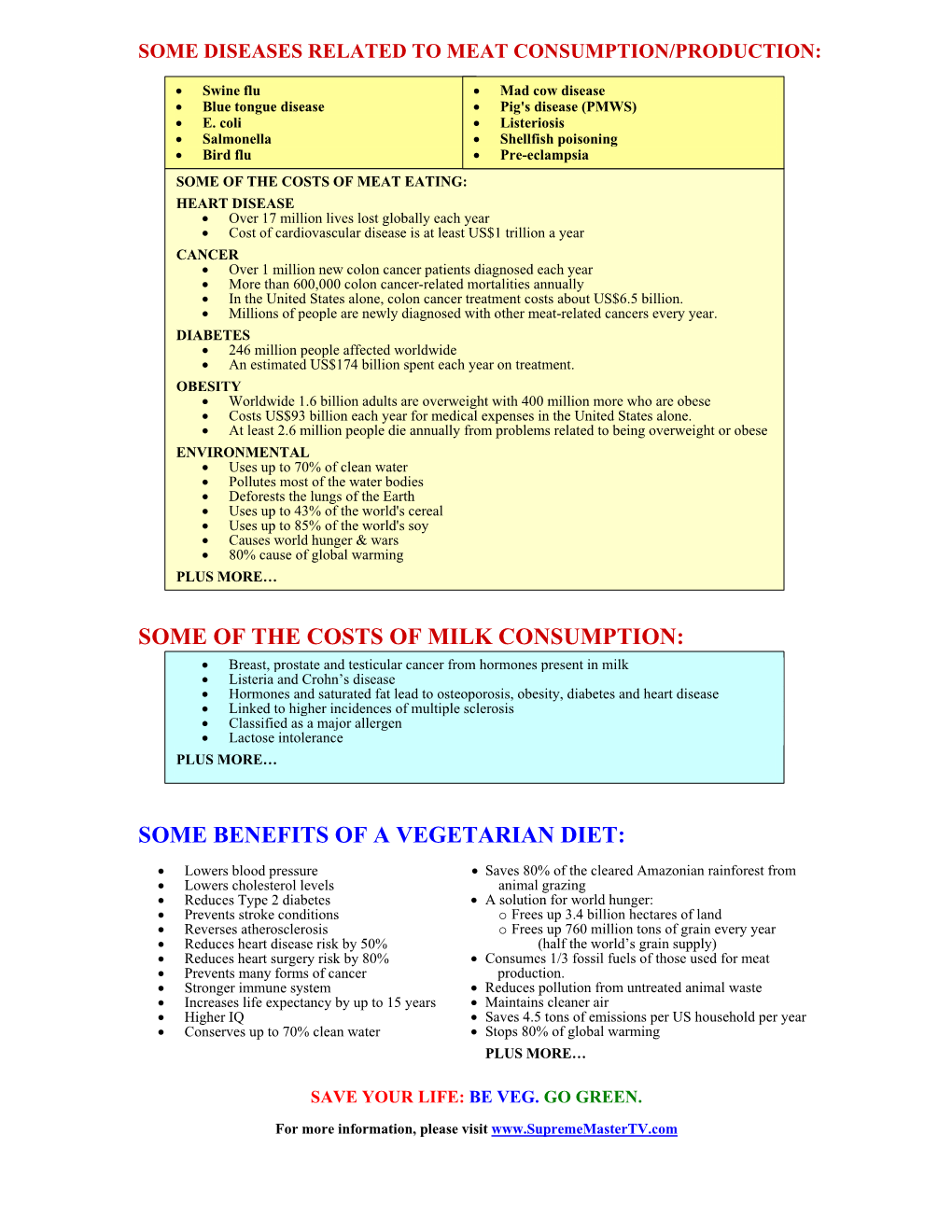 Some of the Costs of Milk Consumption: Some Benefits of a Vegetarian Diet