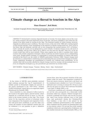 Climate Change As a Threat to Tourism in the Alps