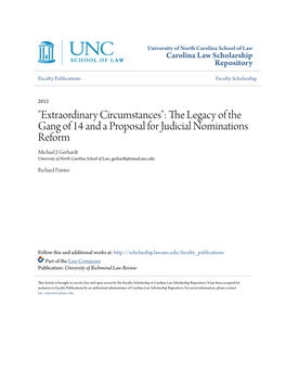 Extraordinary Circumstances": the Legacy of the Gang of 14 and a Proposal for Judicial Nominations Reform Michael J