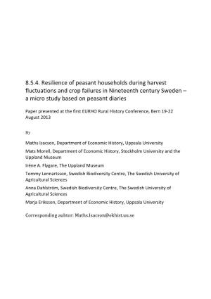 8.5.4. Resilience of Peasant Households During Harvest Fluctuations and Crop Failures in Nineteenth Century Sweden – a Micro Study Based on Peasant Diaries