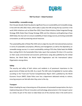 Dubai Factsheet Sustainability + Renewable Energy Over the Past