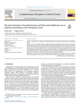 The Determination of Complementary and Alternative Medicine Use in Patients Presenting at the Emergency Room