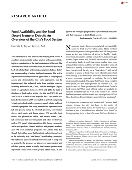 RESEARCH ARTICLE Food Availability and the Food Desert