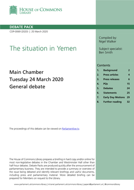 The Situation in Yemen Subject Specialist: Ben Smith
